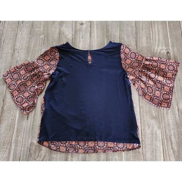 Loft Outlet Blouse Womens size MP Floral Print 3/4 Bell Sleeve Top Boho - Picture 7 of 9